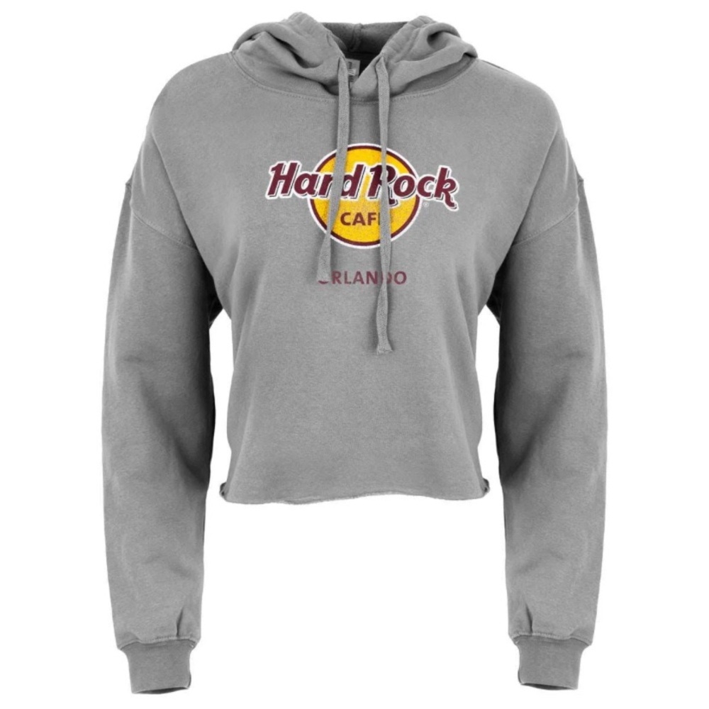 Hard Rock Cafe Orlando crop hoodie WOMEN XS gray cotton polyester